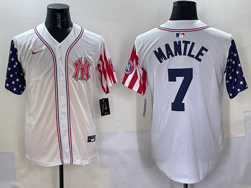 Men 2025 MLB New York Yankees 7 Mantle white jersey style 7